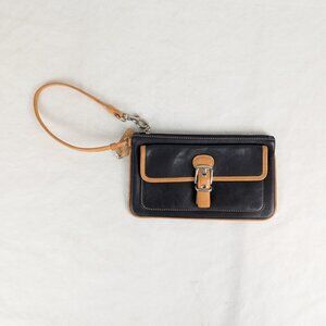 Coach Leather Wristlet Clutch Pouch Black Tan Buckle Accent "4 x 7.5"
